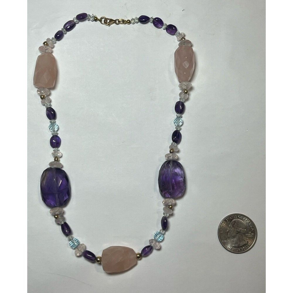 Multicolored Gemstone Bead Necklace - Amethyst, R… - image 8
